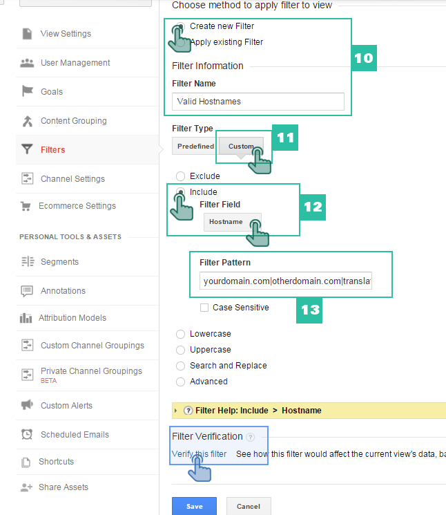 Google Analytics filter settings spam referrer